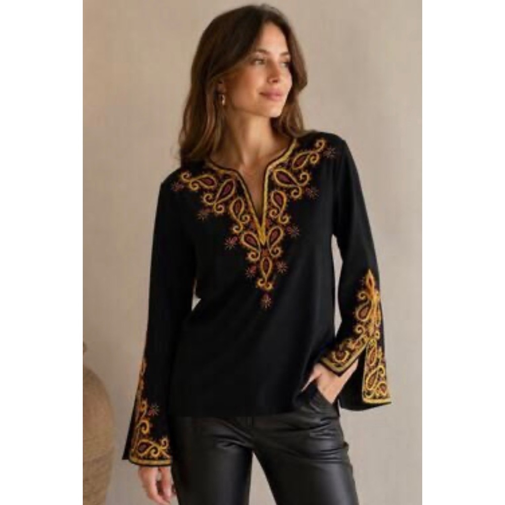 Bob Mackie Wearable Art Top Vintage Embroidered Bell Sleeves Luxury Women's XL